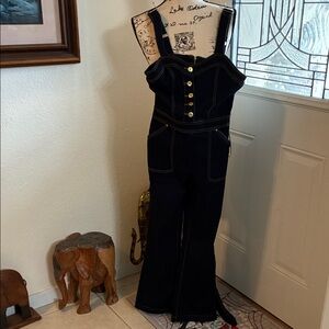 Dark Blue Jean Overalls with Gold Buttons- INC International Concepts Petite